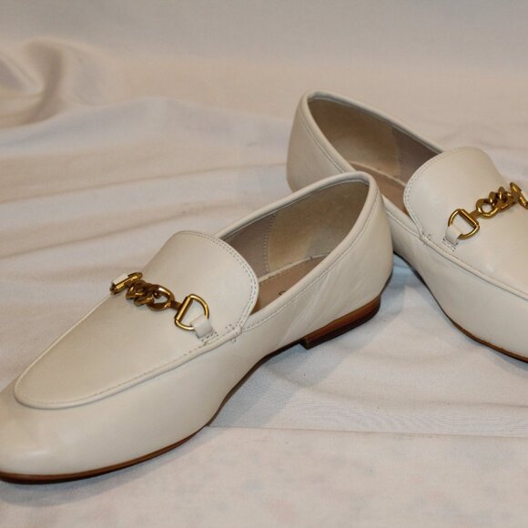 REISS WOMEN'S EVAN LEATHER CHAIN DETAIL LOAFERS IVORY‎ SZ 8.5 $265 - Picture 3 of 5